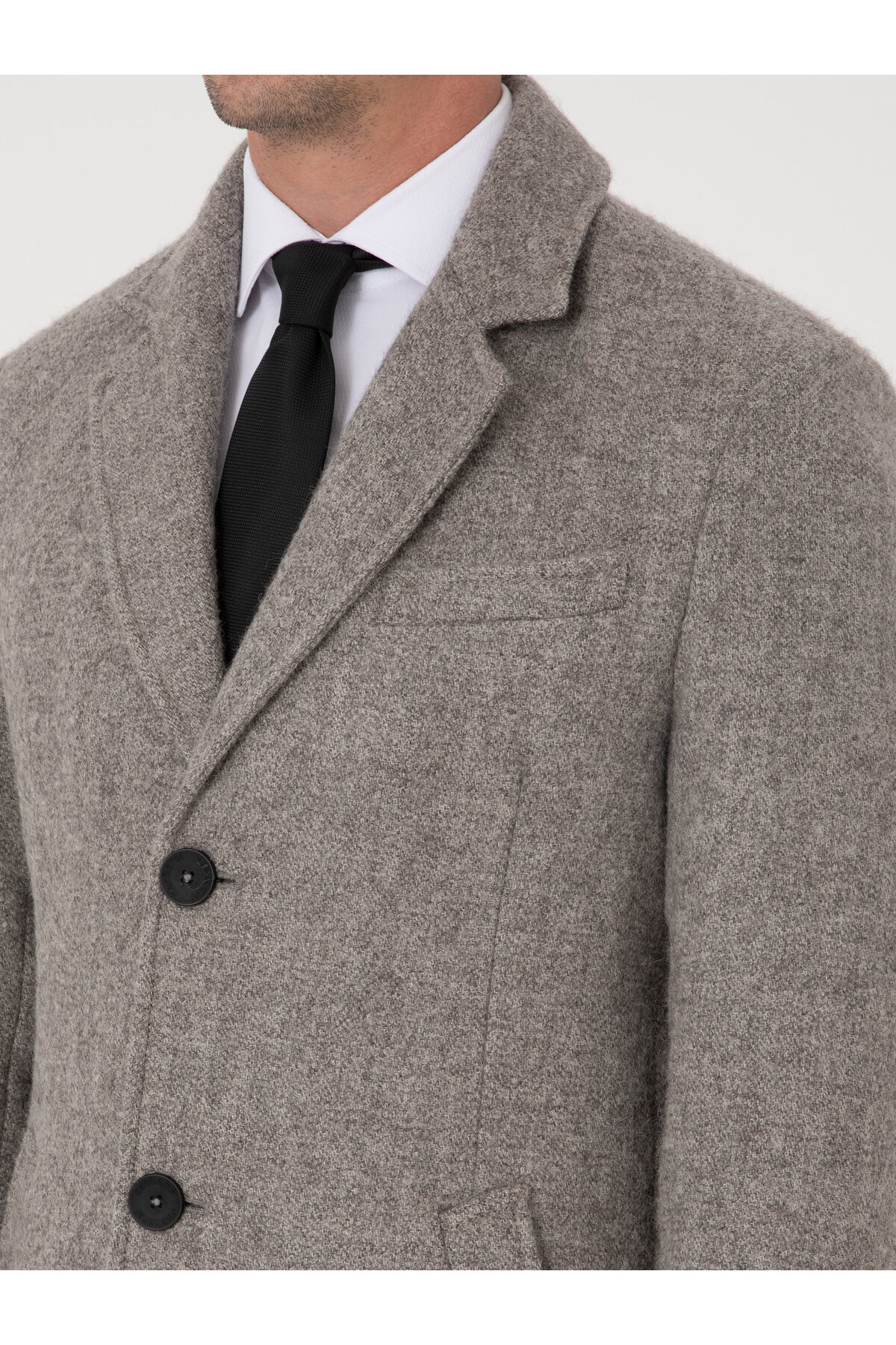 Cacharel Gri Slim Fit Alpaka Yün Karışımlı Palto 50314605-VR024 görsel 7
