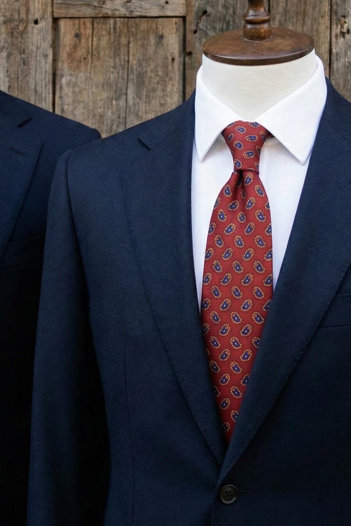  کراوات ابریشمی ایتالیایی طرح شال زرشکی مدل Tresa مدل IK2218