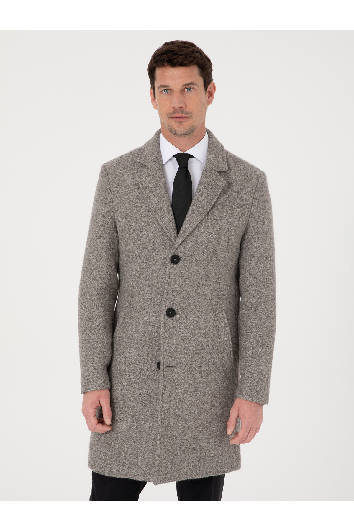 Cacharel Gri Slim Fit Alpaka Yün Karışımlı Palto 50314605-VR024