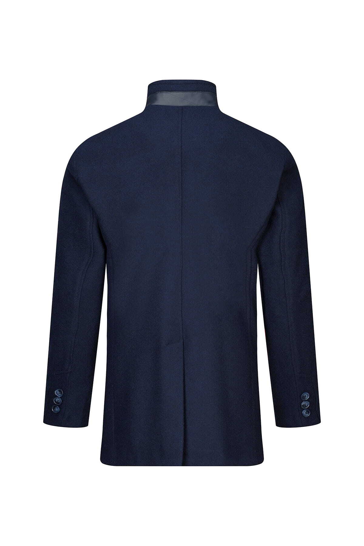 Hatemoğlu  Lacivert Slim Fit Hakim Yaka Yünlü Kaşe Palto - Görsel 3