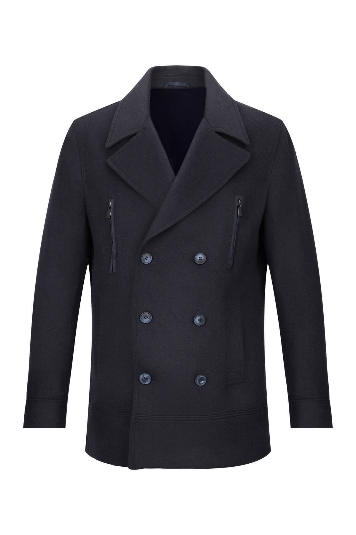 Hatemoğlu  Lacivert Slim Fit Kruvaze Yünlü Kaşe Kaban