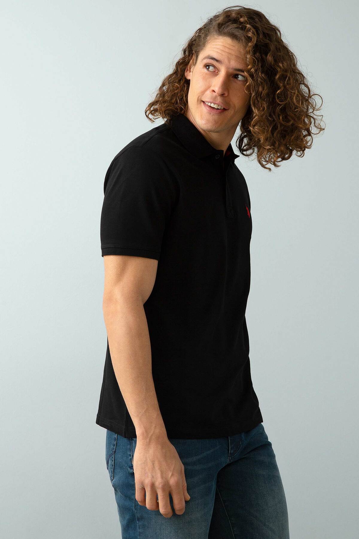 یو اس پولو تی‌شرت مردانه یقه پولو مشکی ساده کد ۵۰۱۹۹۹۹۱-VR046