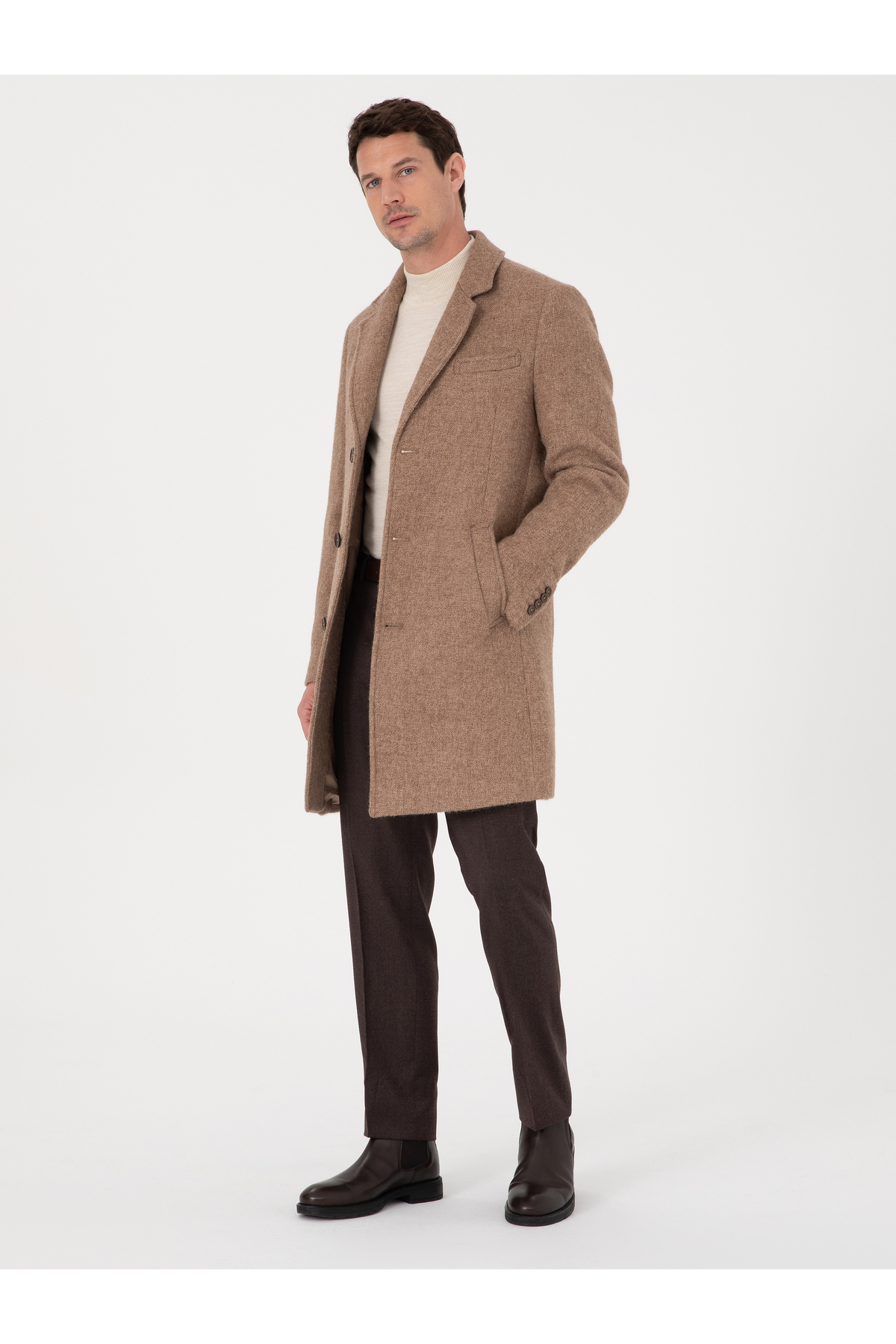 Cacharel Kahverengi Slim Fit Alpaka Yün Karışımlı Palto 50314605-VR029 görsel 4