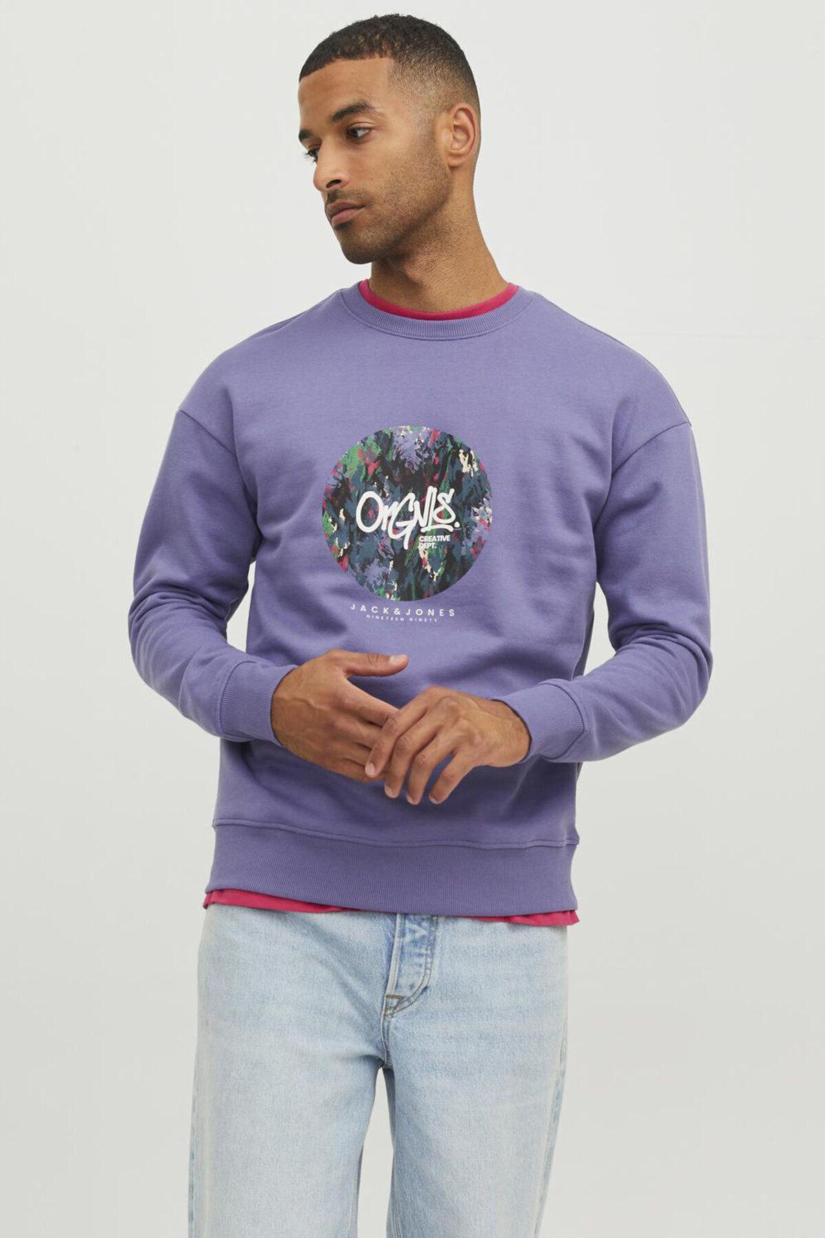 جک اند جونز سویشرت یقه گرد مردانه JORSILVERLAKE مدل SWEAT CREW NECK LN