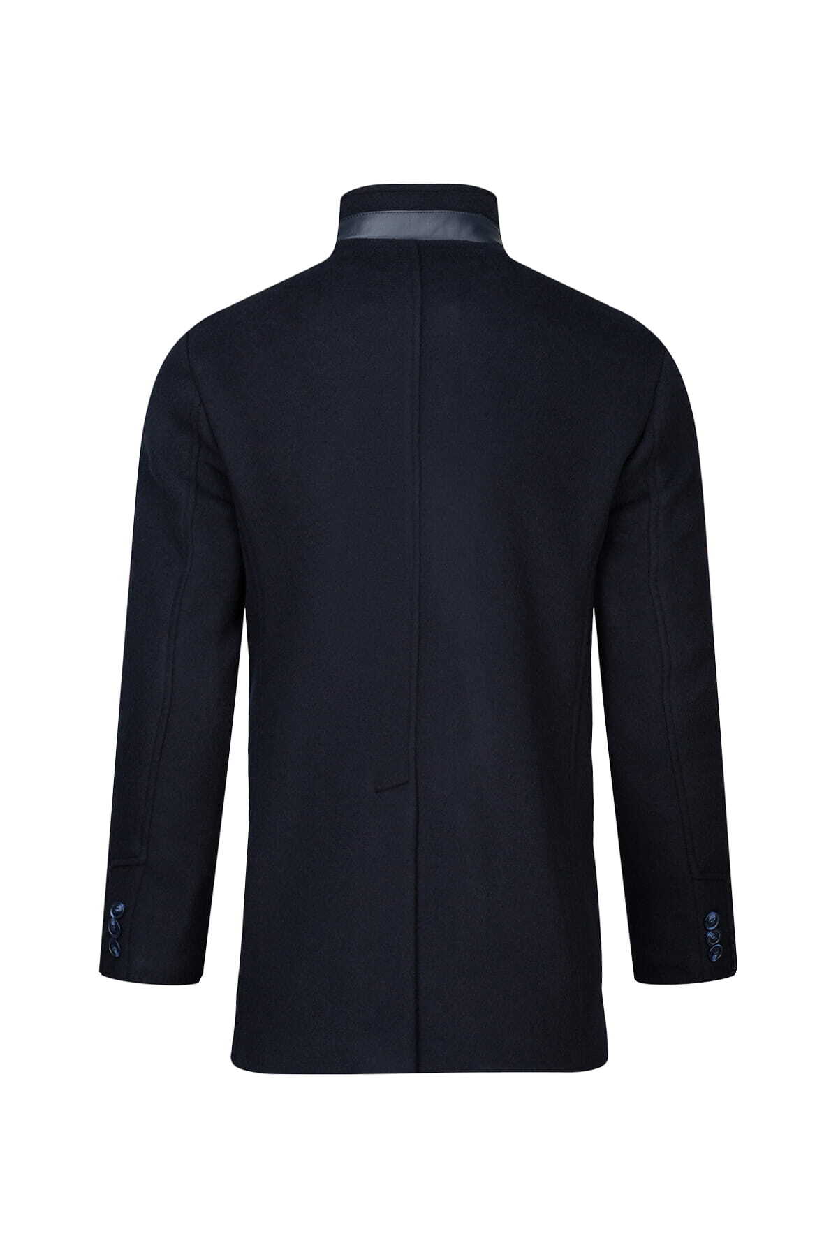 Hatemoğlu Lacivert Slim Fit Hakim Yaka İçlikli Kaşe Yünlü Palto görsel 3