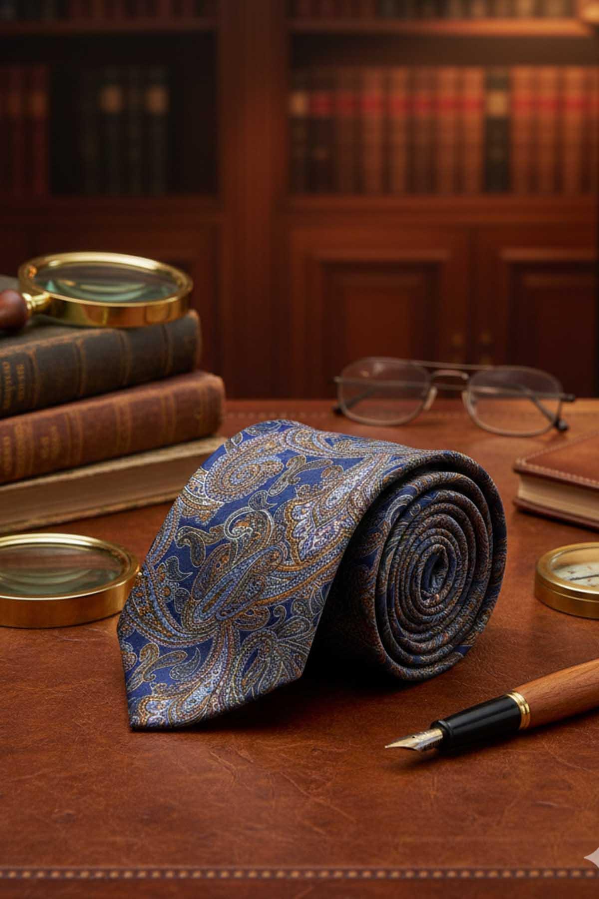  کراوات ابریشمی ایتالیایی طرح شال آبی مدل Tamaro مدل IK2239