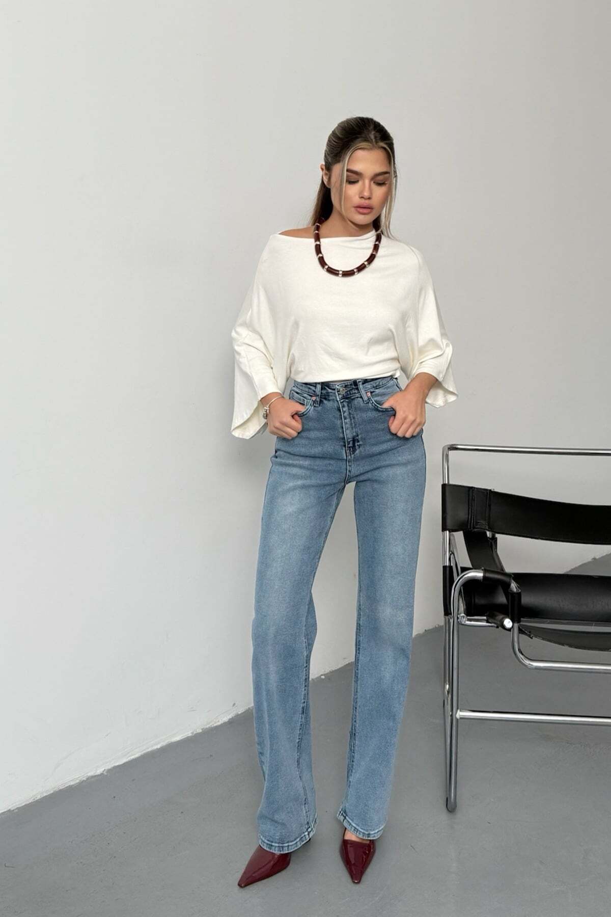 JEE LEE Γυναικείο ψηλόμεσο ελαστικό ύφασμα ελαστικό τζιν μπλε - 26M 2616