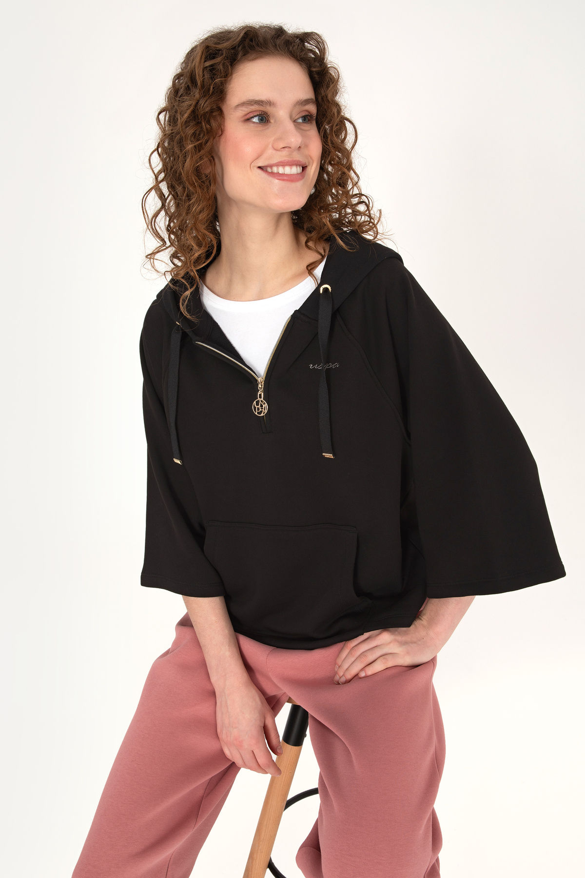 U.S. Polo Assn.  Kadın Siyah Basic Sweatshirt 50319959-VR046 - Görsel 3