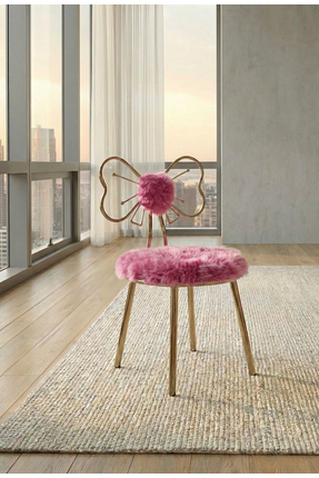 lowena home MODERN PEMBE PELUŞ KUMAŞLI KELEBEK TASARIM MAKYAJ SANDALYESİ YUVA...