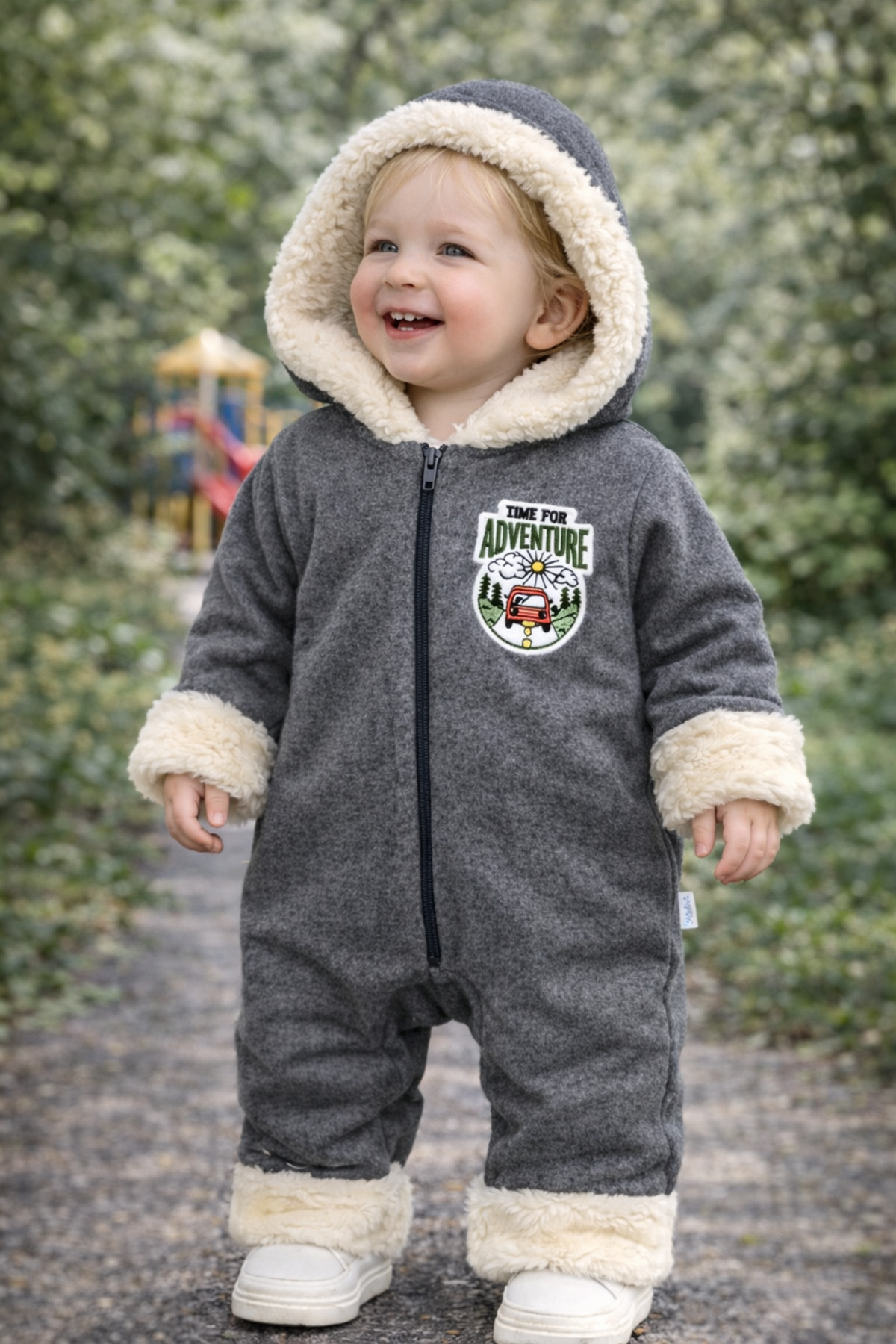 Chicsy Baby Kışlık tatlı İçi Kürklü Kapüşonlu Bebek Astronot Tulum Fermuarlı, Kışlık Tulum fotoğrafı 2 (önizleme)