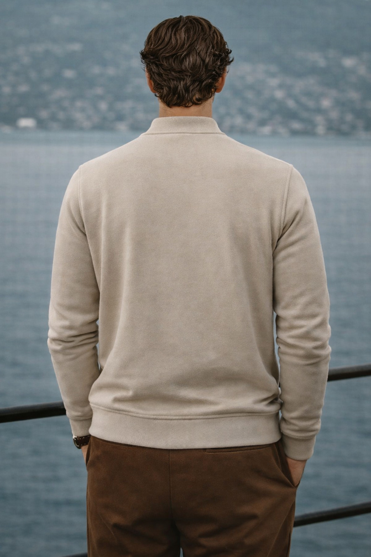 COMBİNE MİCHAİL  Erkek Relax Pamuklu Krem Bol Kolej Ceket - Görsel 6