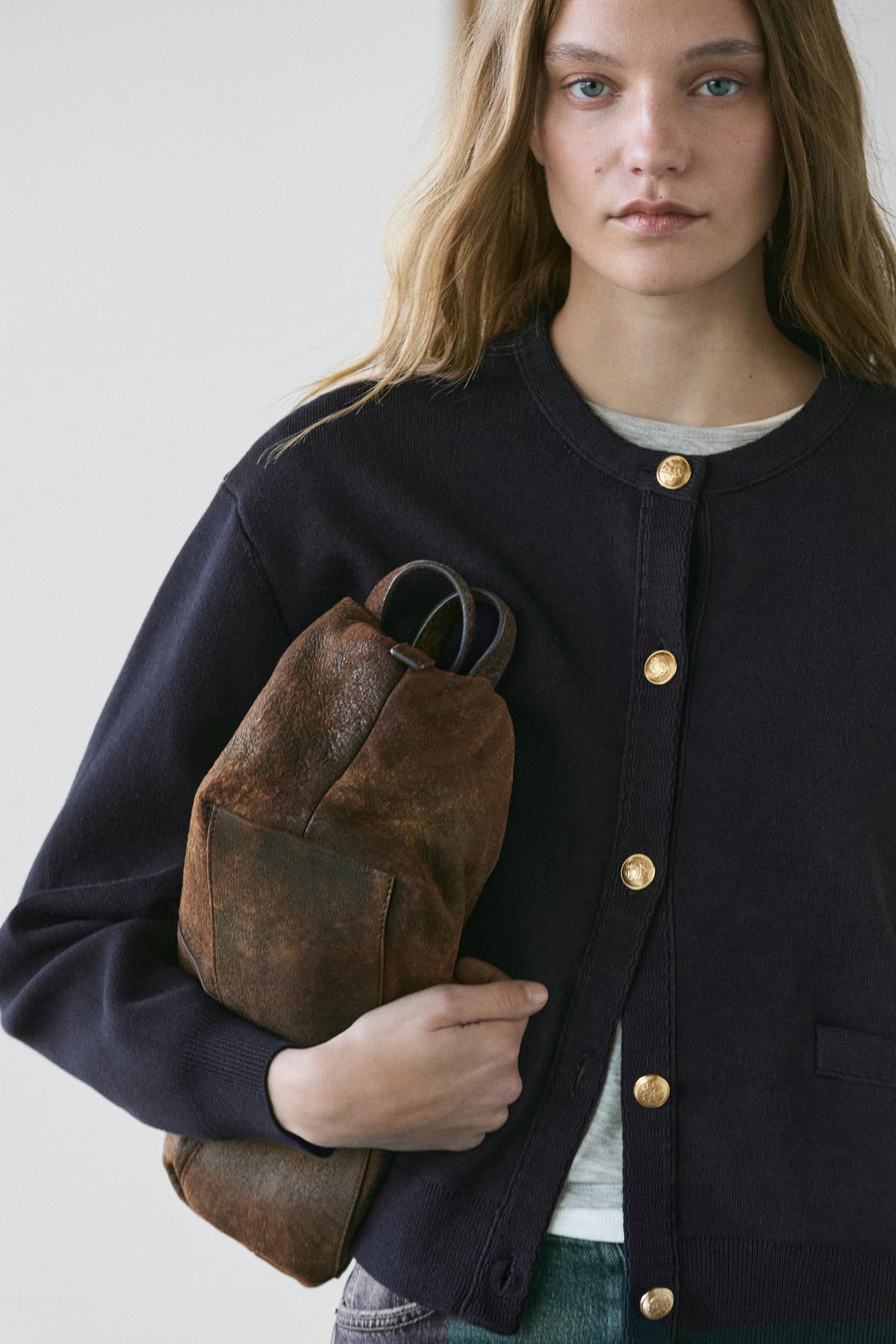 Massimo Dutti  Altın düğmeli pamuklu triko hırka - Görsel 4