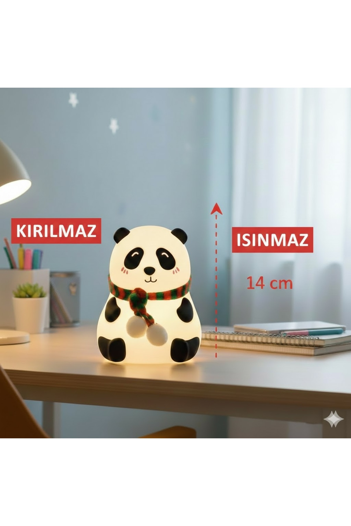 TakÇalıştır RGB Renk Değiştiren Şirin Panda Figürlü Şarjlı Pofuduk LED Gece Lambası-Bebek Çocuk Odası fotoğrafı 4 (önizleme)