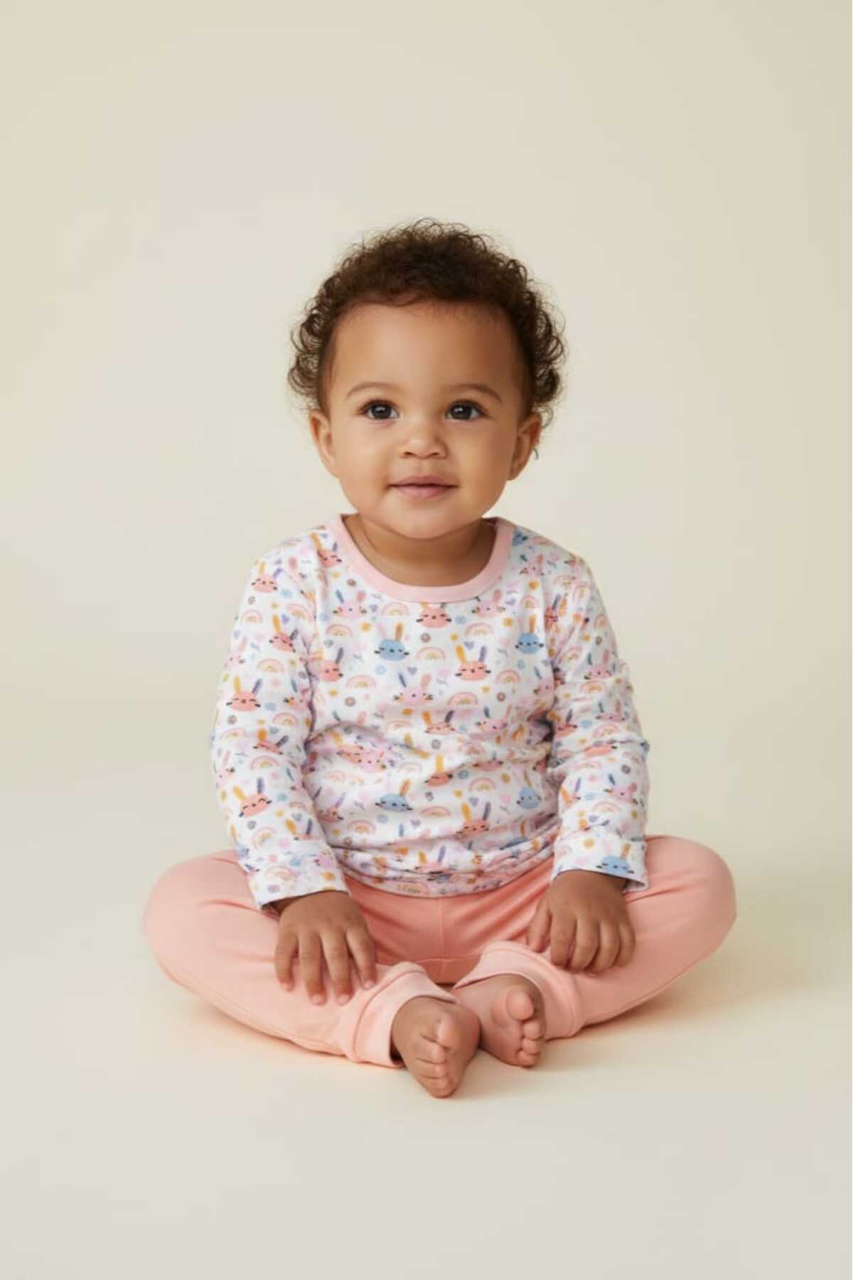 Fuar Baby Somon Tavşan Desenli Kız Bebek %100 Pamuklu Pijama Takımı - Yumuşak Desenli Uzun Kollu Uyku Seti fotoğrafı 4 (önizleme)