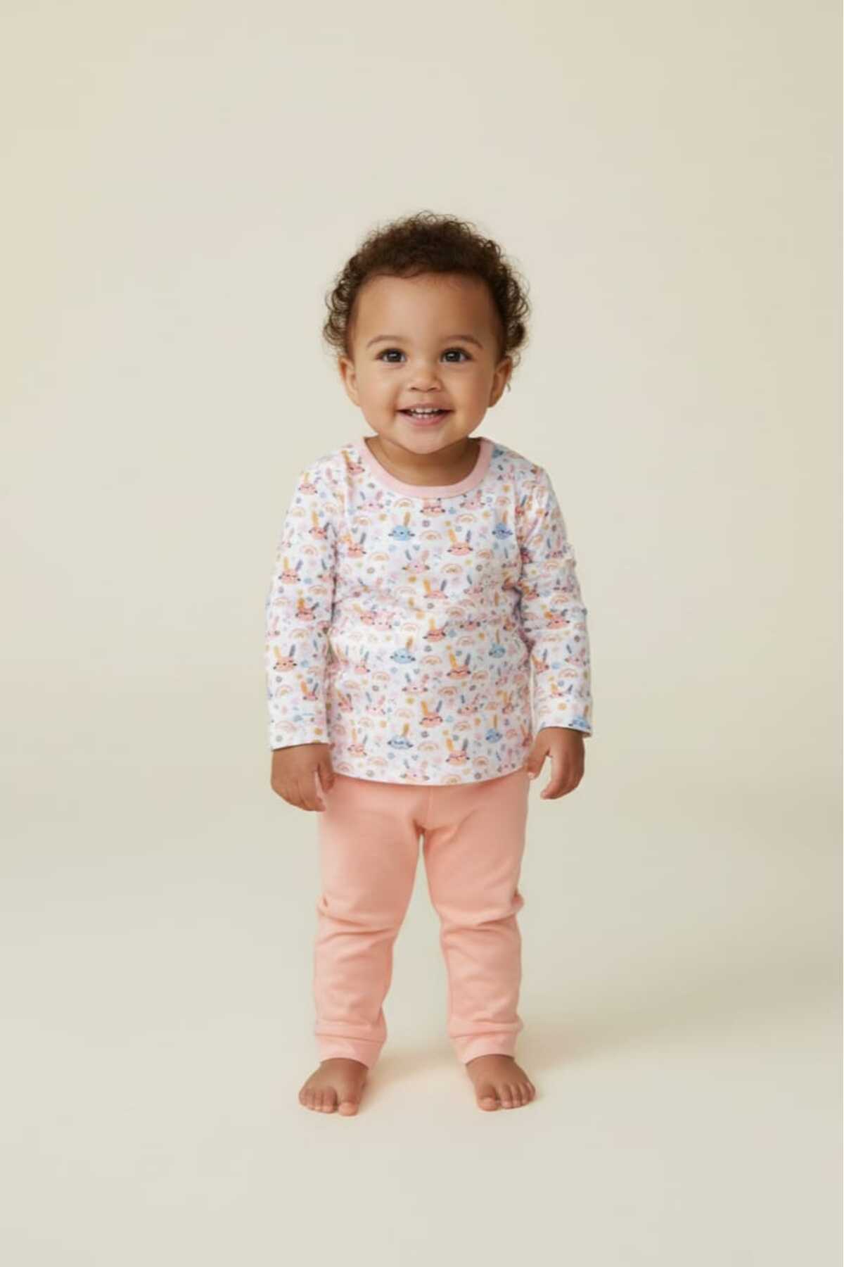 Fuar Baby Somon Tavşan Desenli Kız Bebek %100 Pamuklu Pijama Takımı - Yumuşak Desenli Uzun Kollu Uyku Seti fotoğrafı 2 (önizleme)