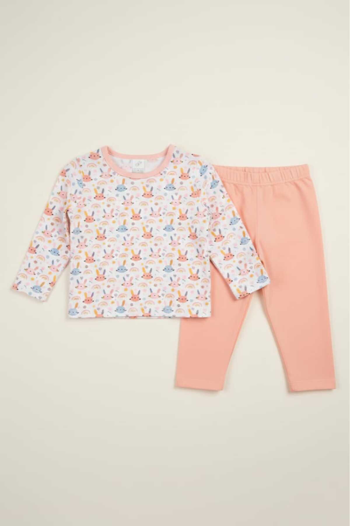 Fuar Baby Somon Tavşan Desenli Kız Bebek %100 Pamuklu Pijama Takımı - Yumuşak Desenli Uzun Kollu Uyku Seti fotoğrafı 6 (önizleme)