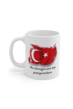 KAFA BASKI Türk Bayrağı Temalı Anlamlı Söz Baskılı Porselen Kupa