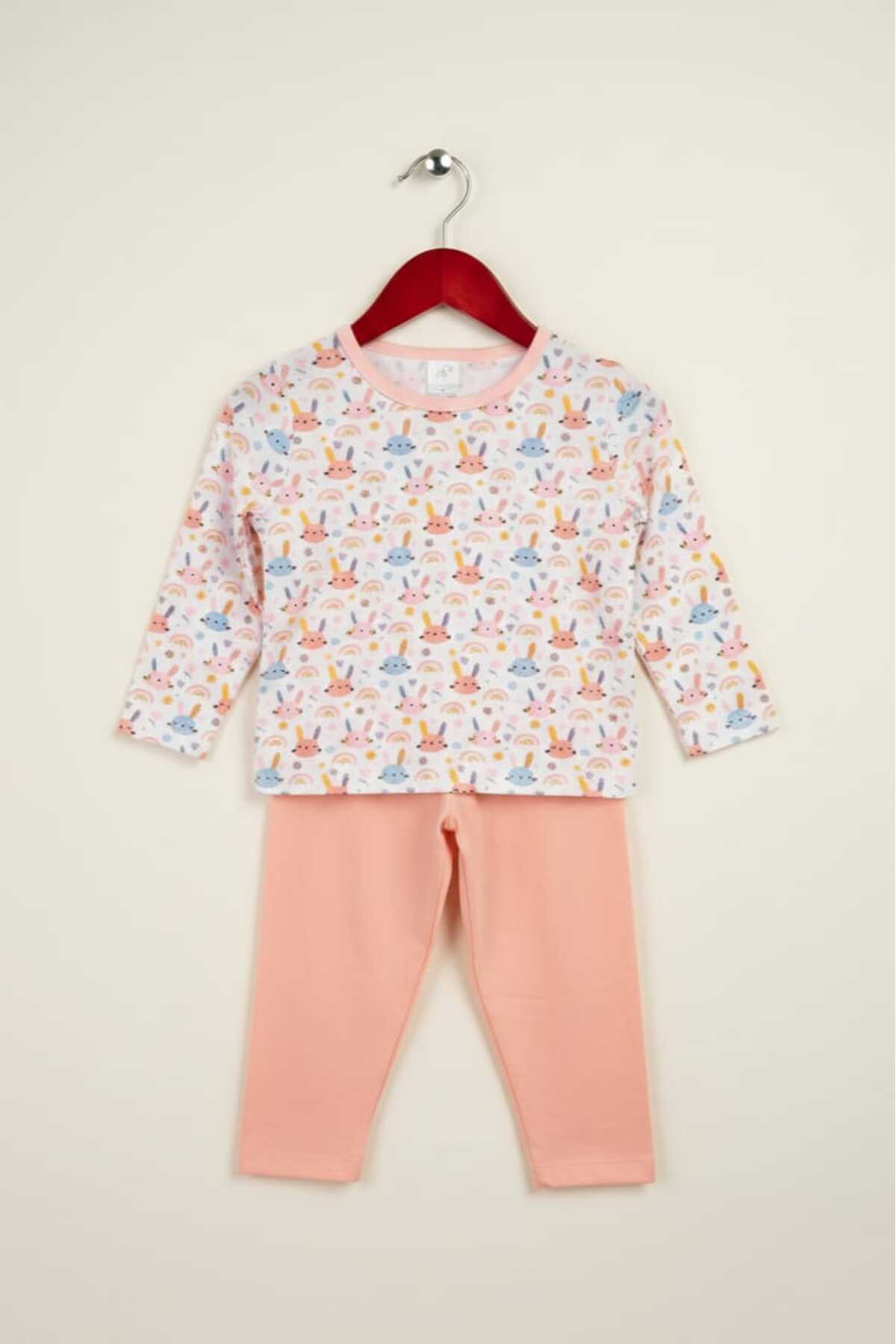 Fuar Baby Somon Tavşan Desenli Kız Bebek %100 Pamuklu Pijama Takımı - Yumuşak Desenli Uzun Kollu Uyku Seti fotoğrafı 5 (önizleme)