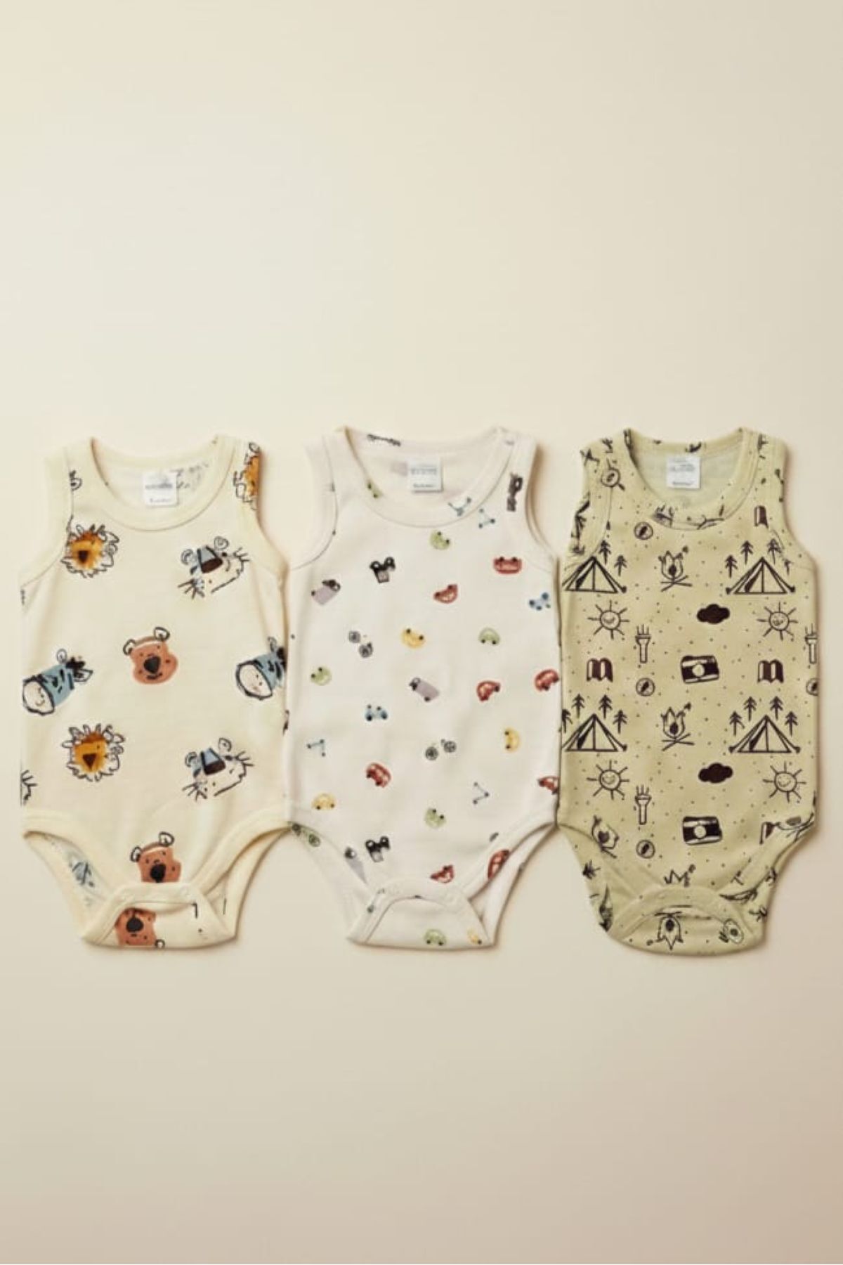 Fuar Baby 3'lü Paket %100 Pamuklu Çok Renkli Desenli Erkek Bebek Zıbın Body - Yazlık Atlet Kesim fotoğrafı 2 (önizleme)