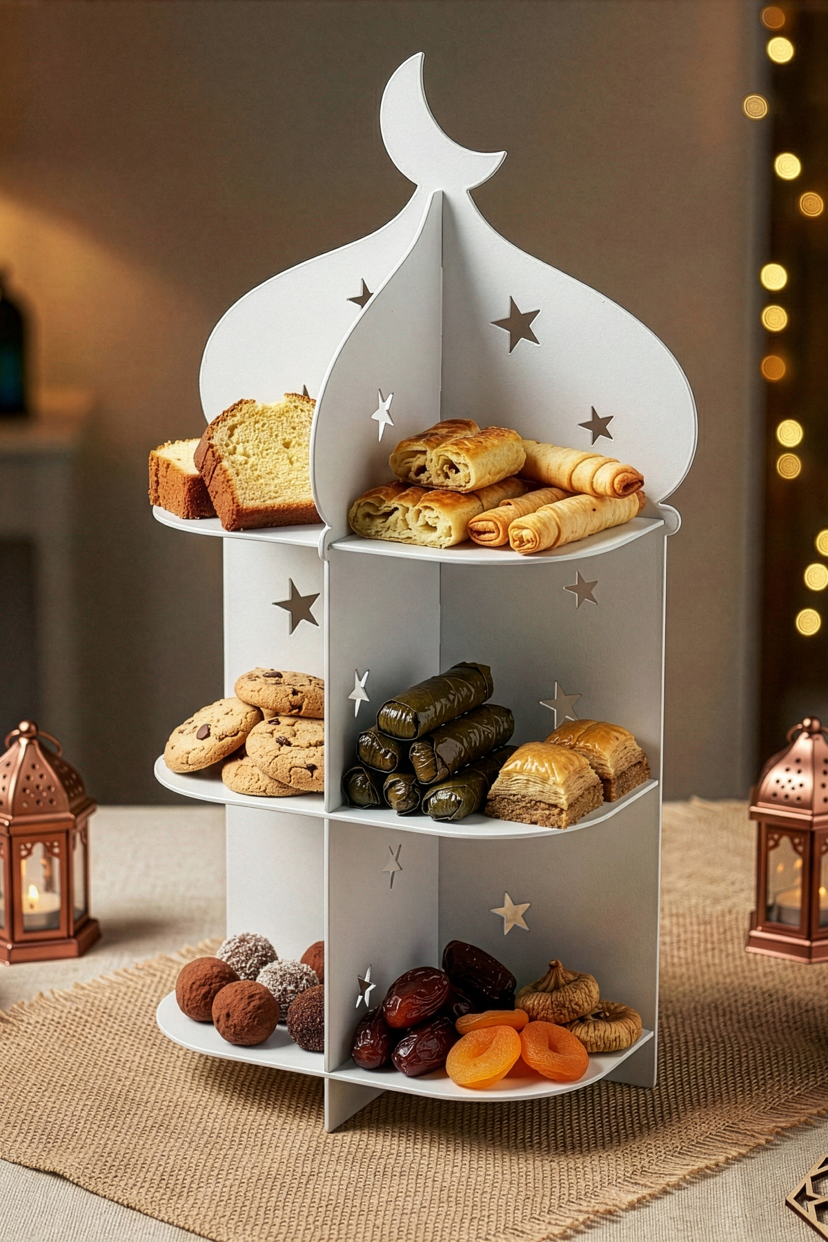 Ramadan 3 Floor Minaret Metal Table Iftar Decor - Islamic Home Office Decoration