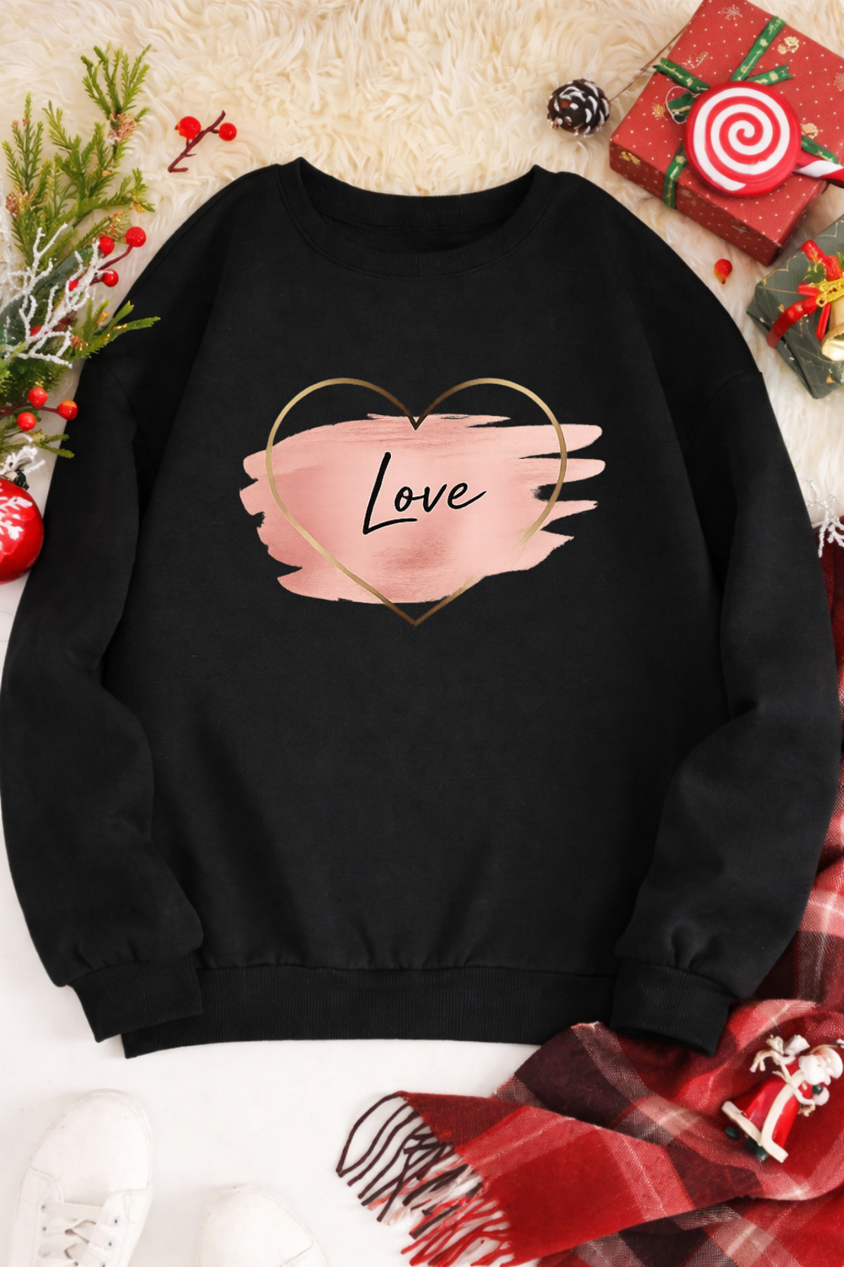 UFC 1985 TOP BRAND Unisex Oversize Pamuklu Baskılı Sweatshirt Heart LOVE