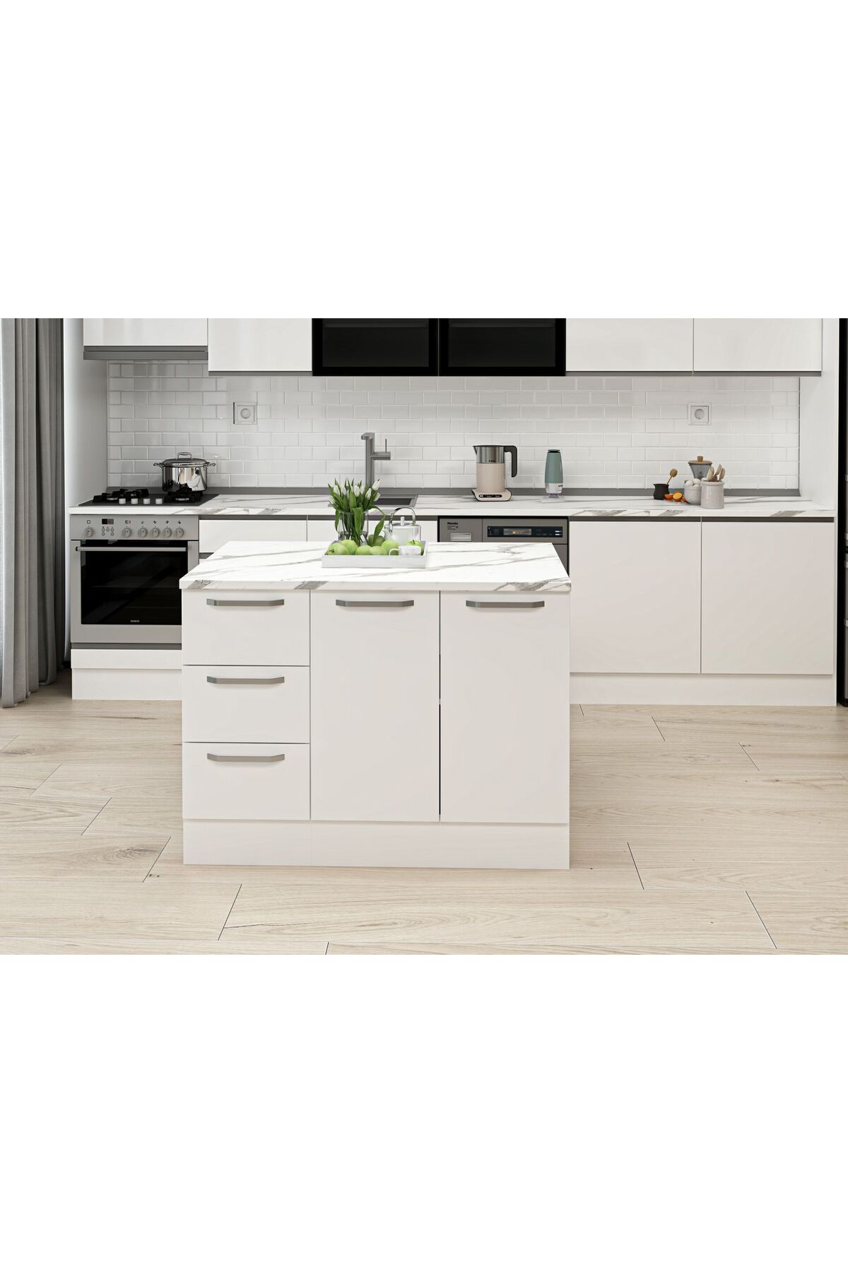 Alvinka 120 Cm Duz Ada Mutfak Dolabı Beyaz Beyaz - Fiyatı, Yorumları