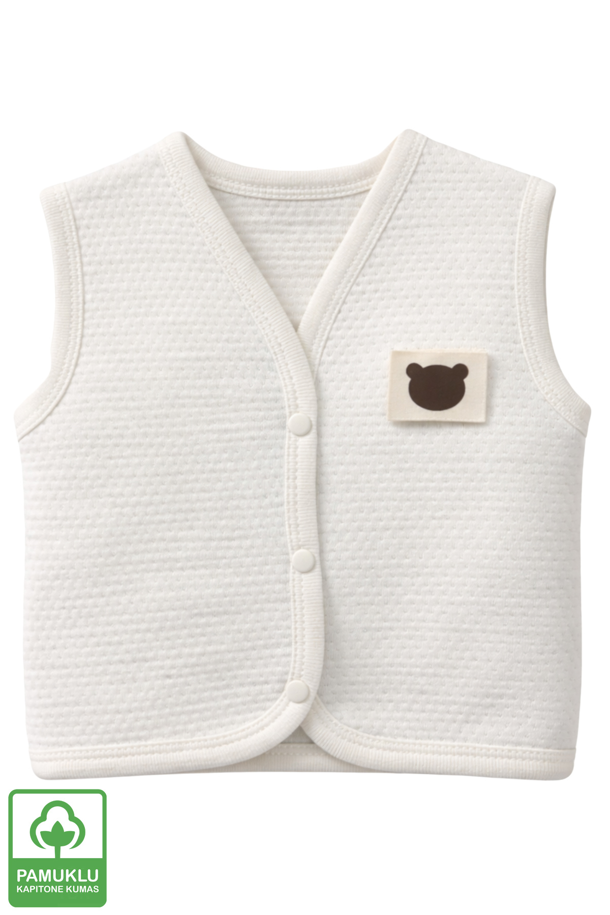 Miniel Unisex Bebek Ayıcık Armalı Organik Pamuklu 3-6-9 Ay 2Li Kapitone Bebek Yelek Set fotoğrafı 2 (önizleme)