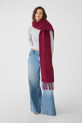 IstanbulSyleModa Puffy Yumuşak Dokulu Şaçakalı Kadın Bordo Atkı Şal - Kışlık ...