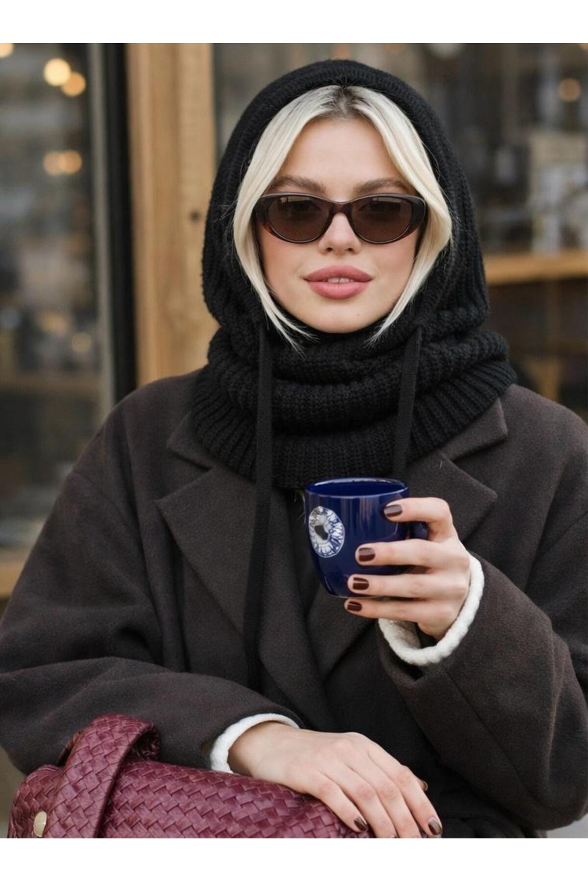 esma trend Siyah Triko Örgü Balaclava Bere Şapka