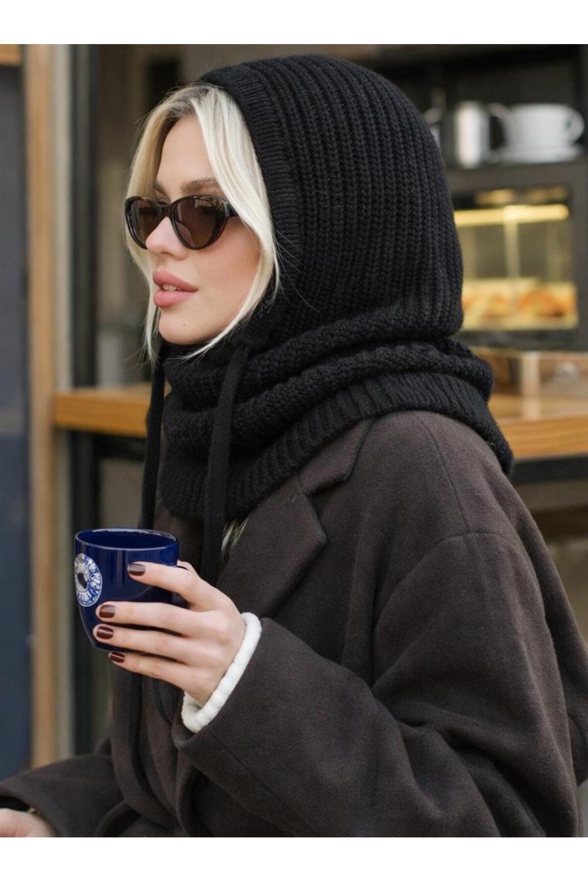 esma trend Siyah Triko Örgü Balaclava Bere Şapka görsel 2