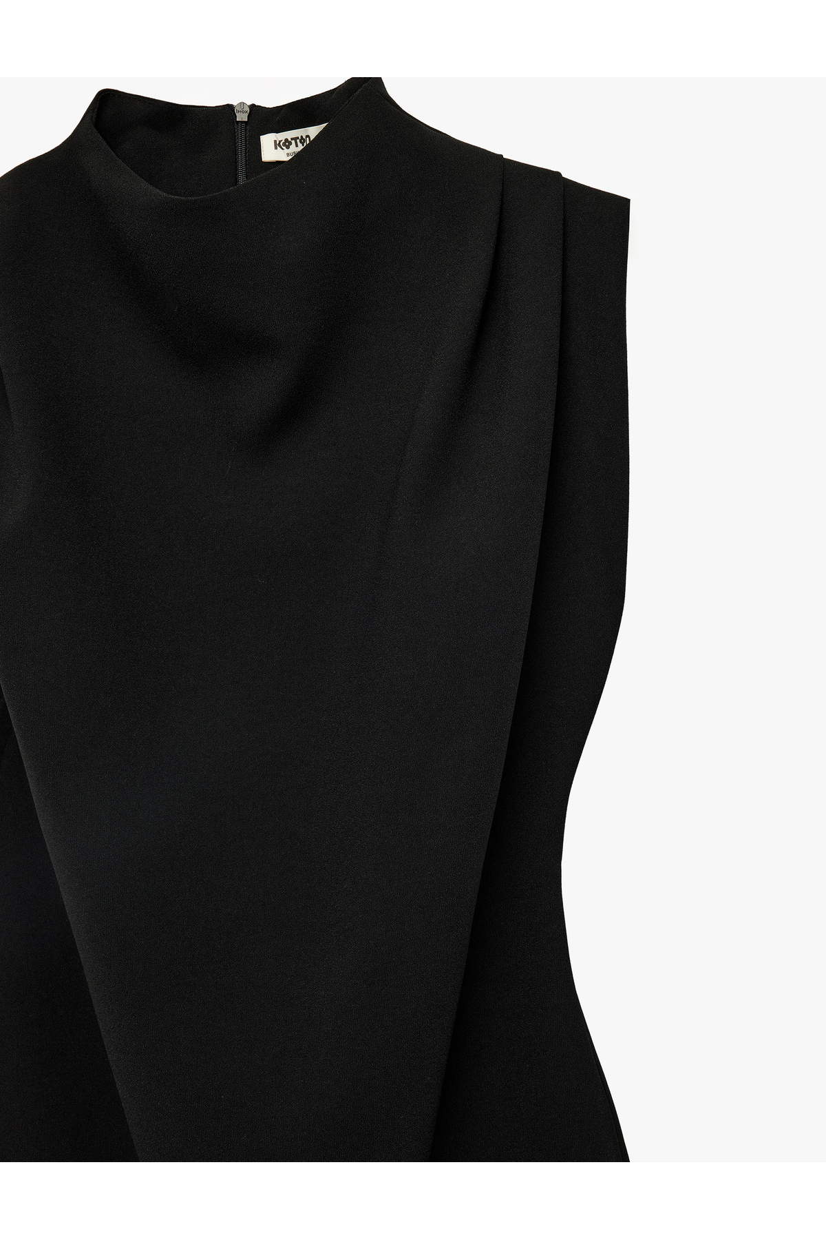 Koton  Dik Yaka Kolsuz Krep Uzun Elbise - Görsel 4