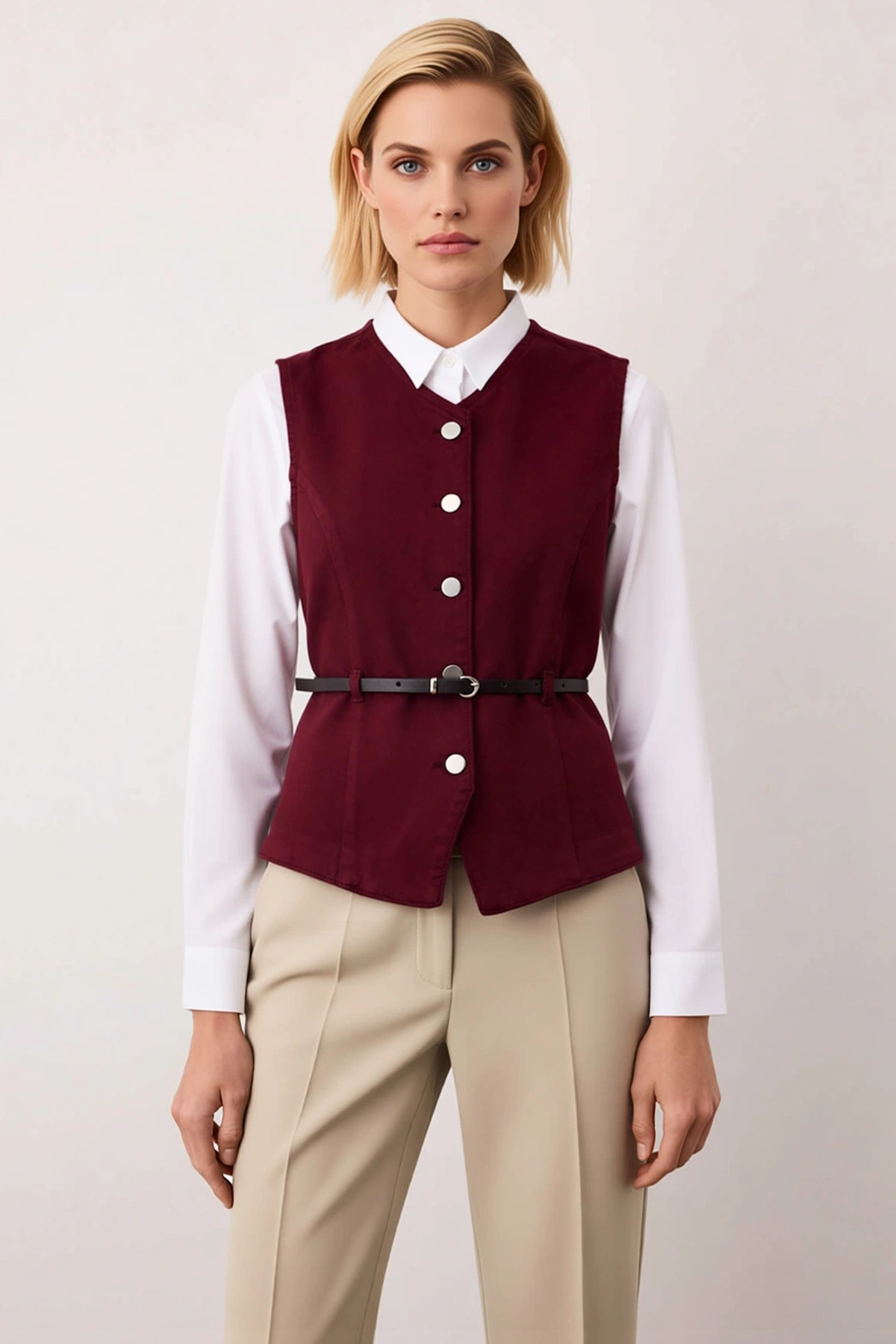 Kadın V Yaka Kolsuz Denim Yelek Düz Desen Regular Kalıp Astarsız Esnek Dokuma Comfort Kumaş