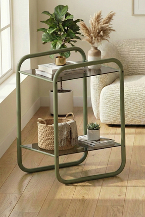 DEKOPRATİK Odessa Yan Sehpa Mint Yeşili- Metal Modern Yan Sehpa Füme Camlı – ...
