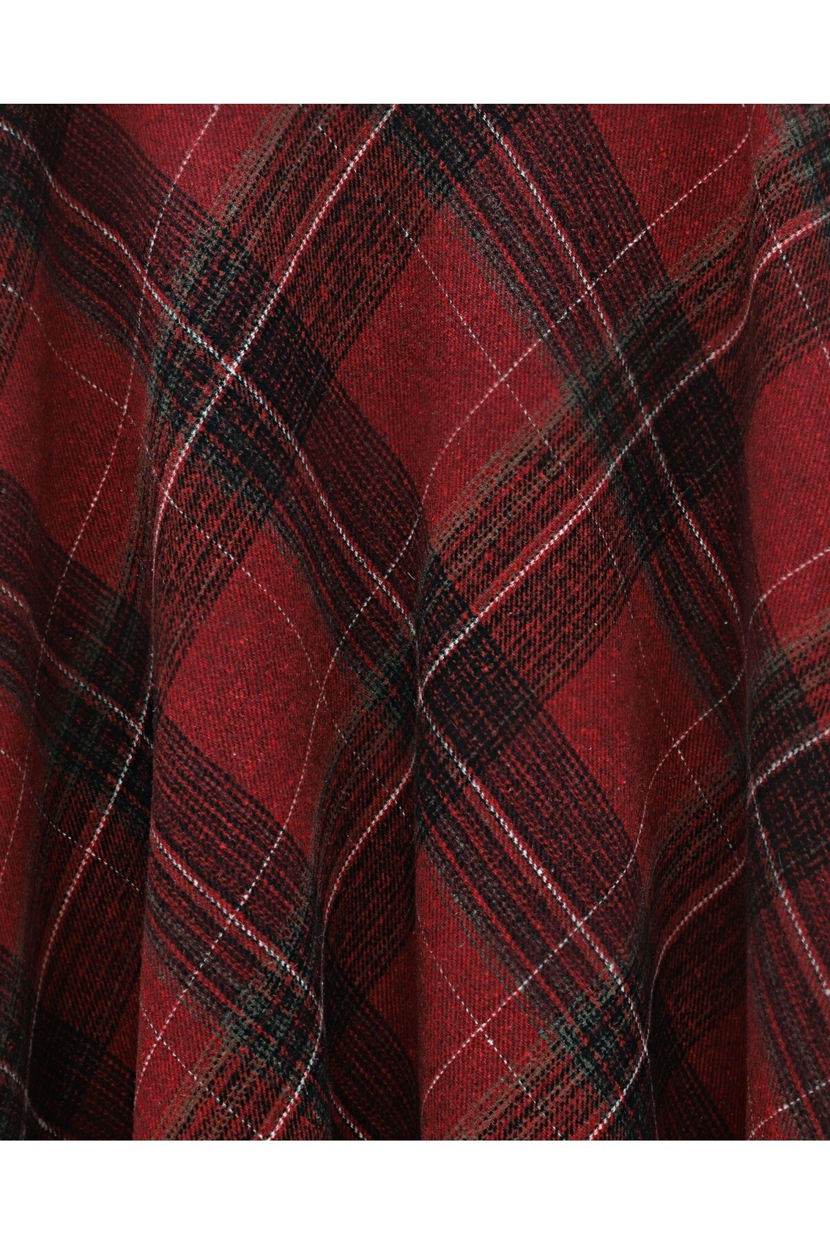 MODAQU  Ekose Desen Kaşe Kloş Etek - Bordo - Görsel 2