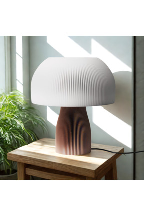 METU SHOP Mantar Masa Lambası Kahverengi Gövde Beyaz Başlık Mantar Abajur Dek...