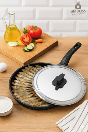 Amboss Döküm Granit Kapaklı Balık Tavası 34 cm