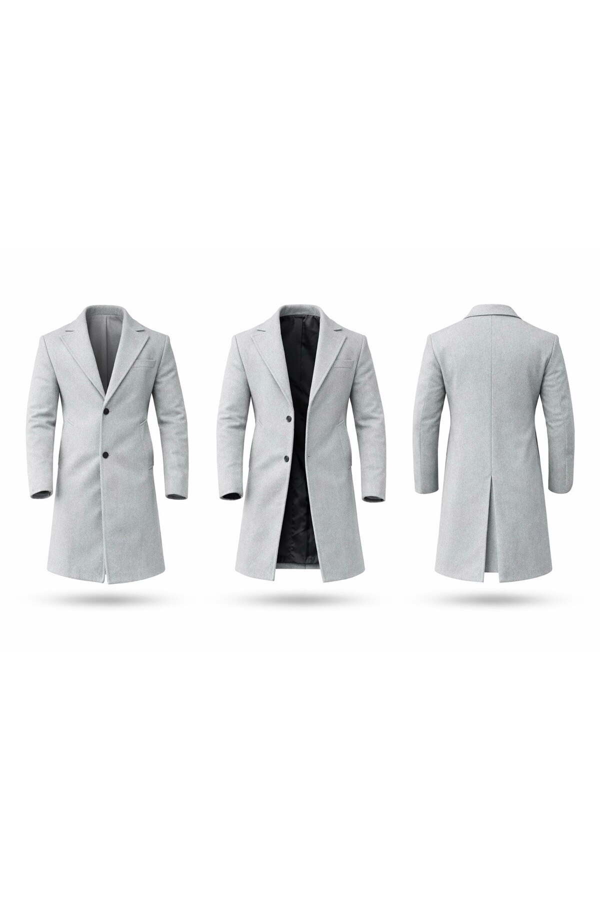Premium Slim Fit Uzun Kaşe Kaban — خاکستری usekaban2 — تصویر 3 از 3