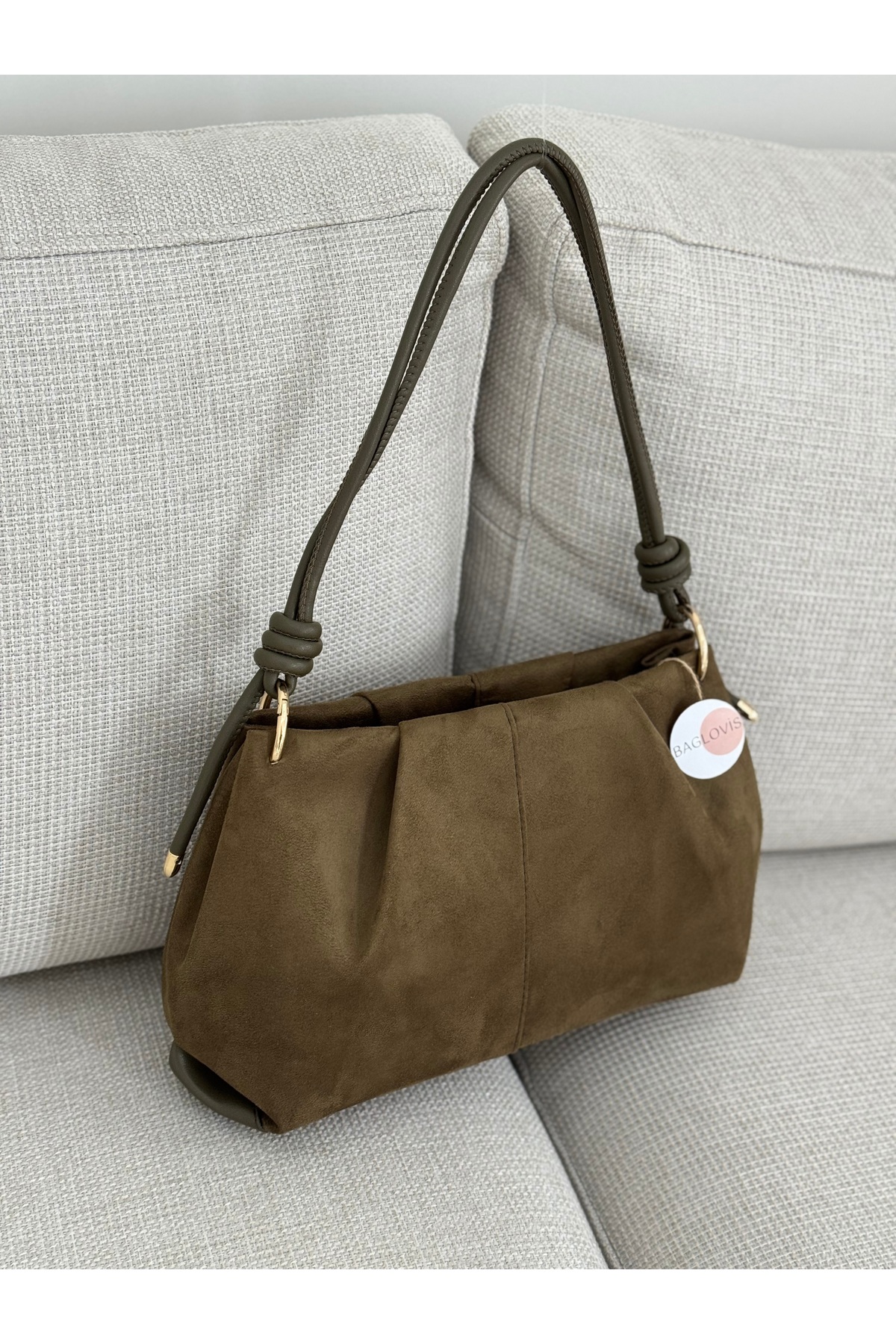 Women's Suede Leather Zipper Shoulder Bag with Knot Detail EN35 BOY20