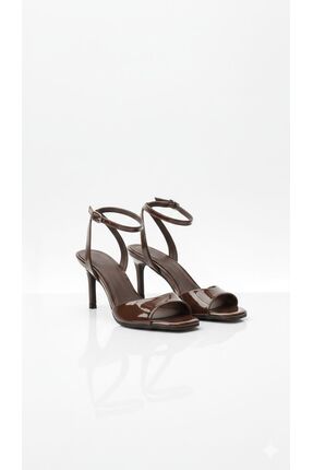 guijarro Kadın İnce Kahverengi Rugan Topuklu Sandalet - Bilekten Bağlamalı Şı...
