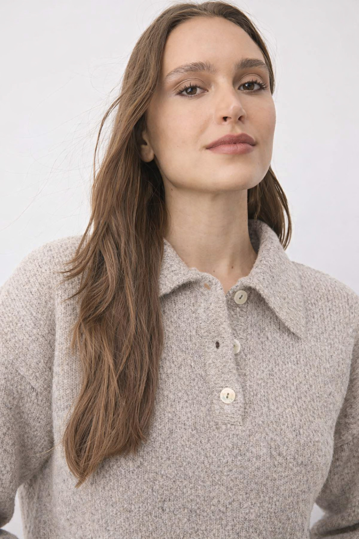 Noi Belis  Basic Oversize Polo Yaka Yarım Pat Düğmeli Triko Kazak AW25KZ0131 - Görsel 6