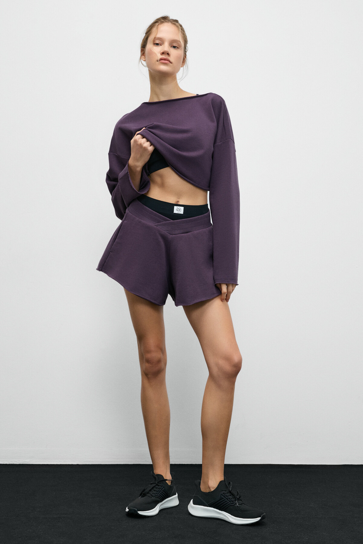 Urban Beat  CYBELE Kadın Kayık Yakalı Oversize Uzun Kollu Mor Sweatshirt - Görsel 4