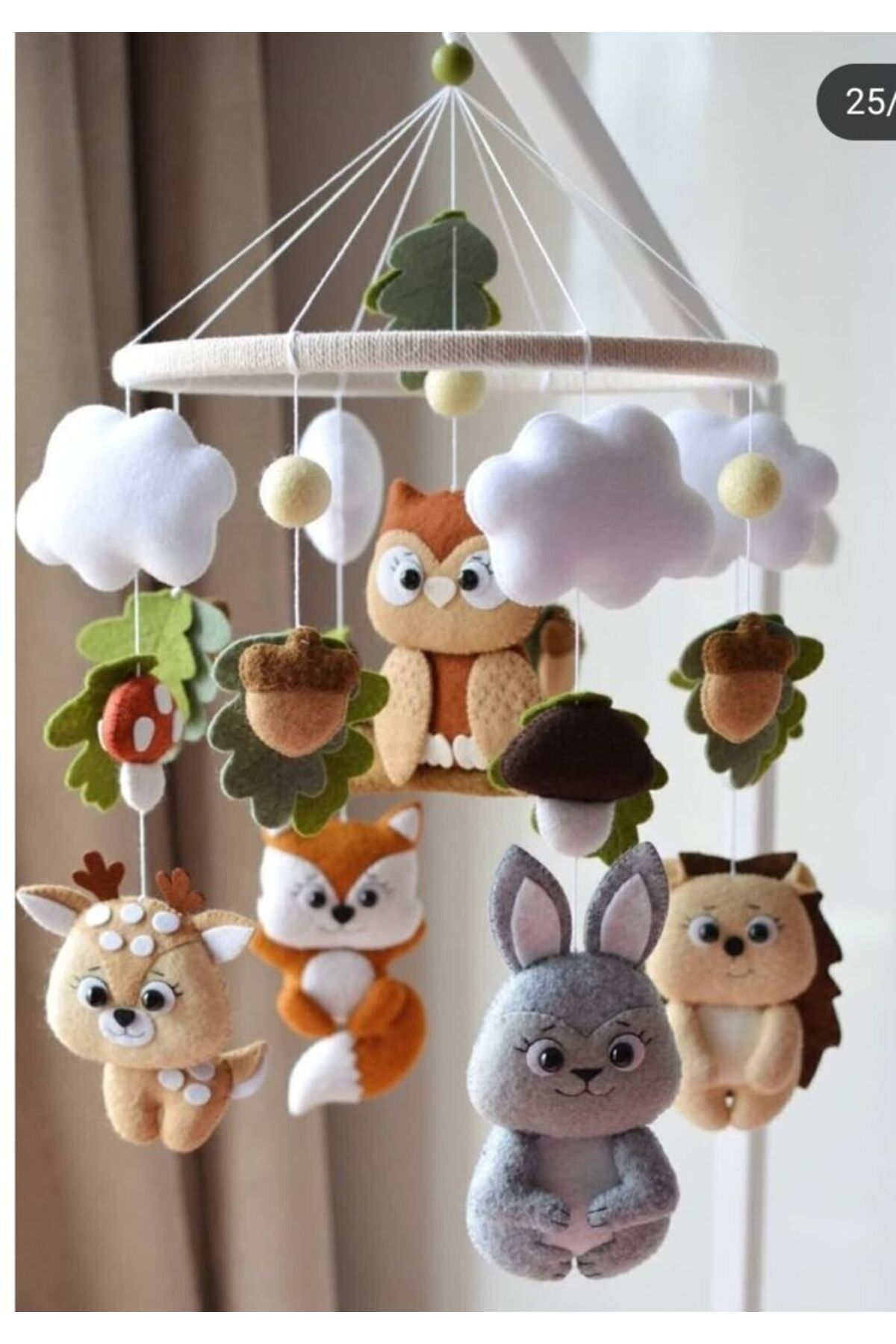 hobiimobiii Bebek beşik süsü keçe dönence (MÜZİKLİ) Orman Temalı fotoğrafı 2 (önizleme)