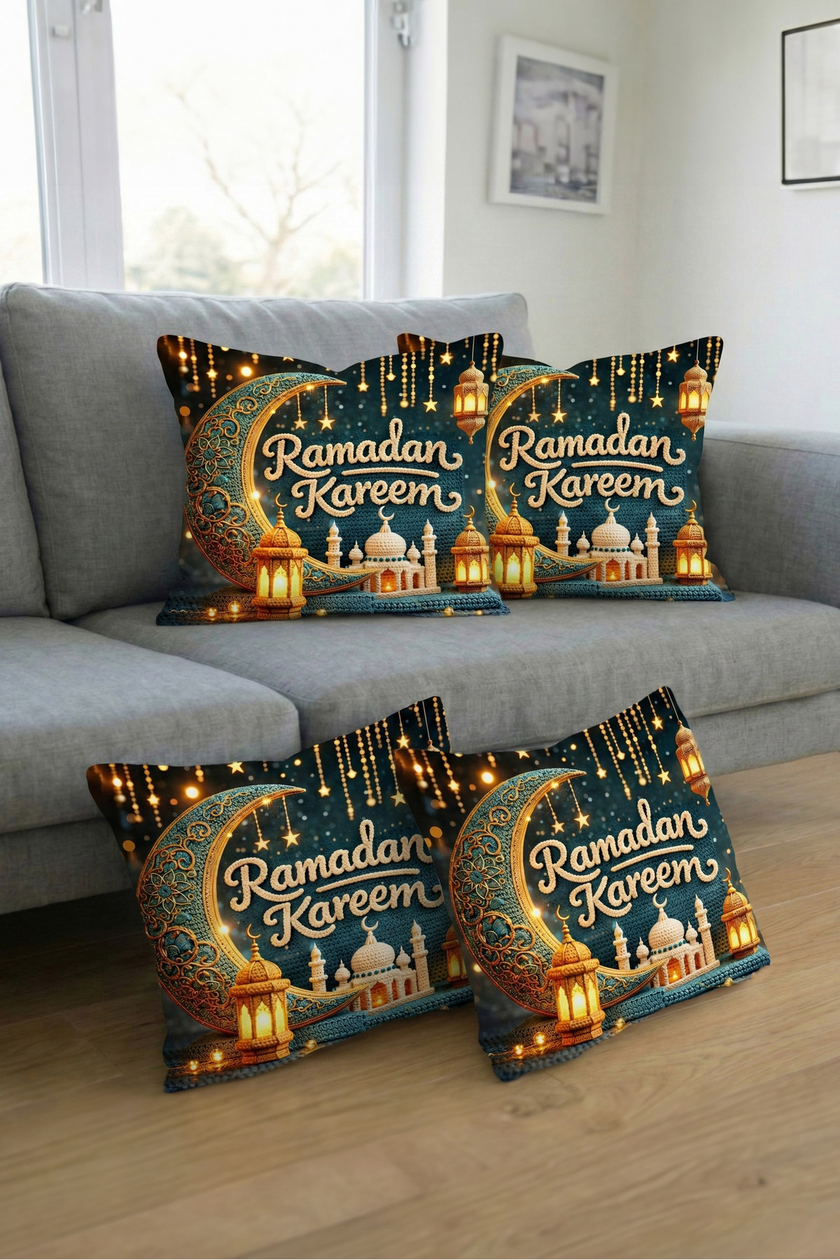 مجموعة من 4 أغطية وسائد بنمط مطرز ثلاثي الأبعاد بت...