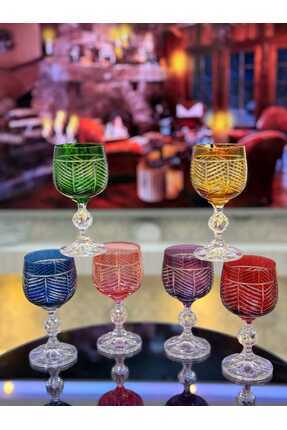 CAM RENKLİ 6'LI KRİSTAL KESME İŞLEMELİ KAHVE YANI BARDAK