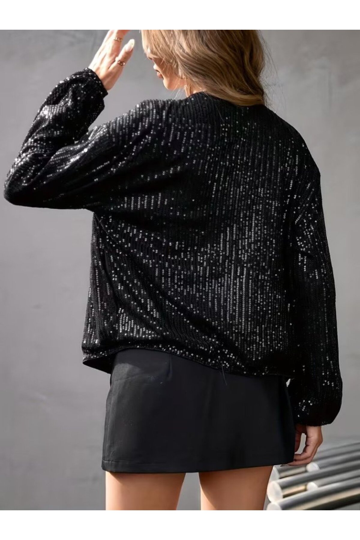 Kokosh moda  Kadın Uzun Kollu önü Fermuarlı Kısa Pulpayet Ceket - Görsel 3