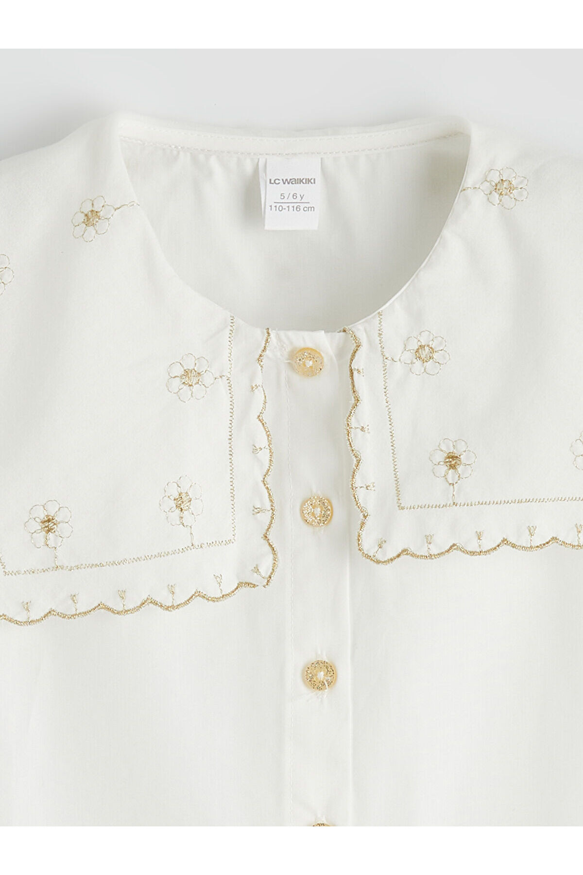 LC Waikiki Elsiva Collection Ekru Çiçek Nakışlı Kız Çocuk Poplin Gömlek fotoğrafı 2 (önizleme)