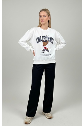 GUMMORE COLLECTİON Ayıcık Nakışlı Oversize İçi Polarlı Pamuk Sweathshirt