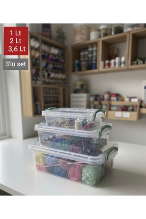 Alkanev Poly Time 3'Lü Kapaklı Saklama Kutusu Şeffaf (1,0-2,0-3,6 Lt)