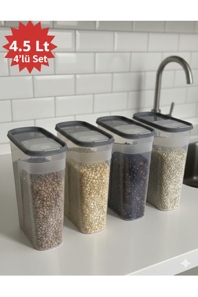 Alkanev Poly Time 4'Lü Erzak Bakliyat Saklama Kabı Antrasit (4 Lt)