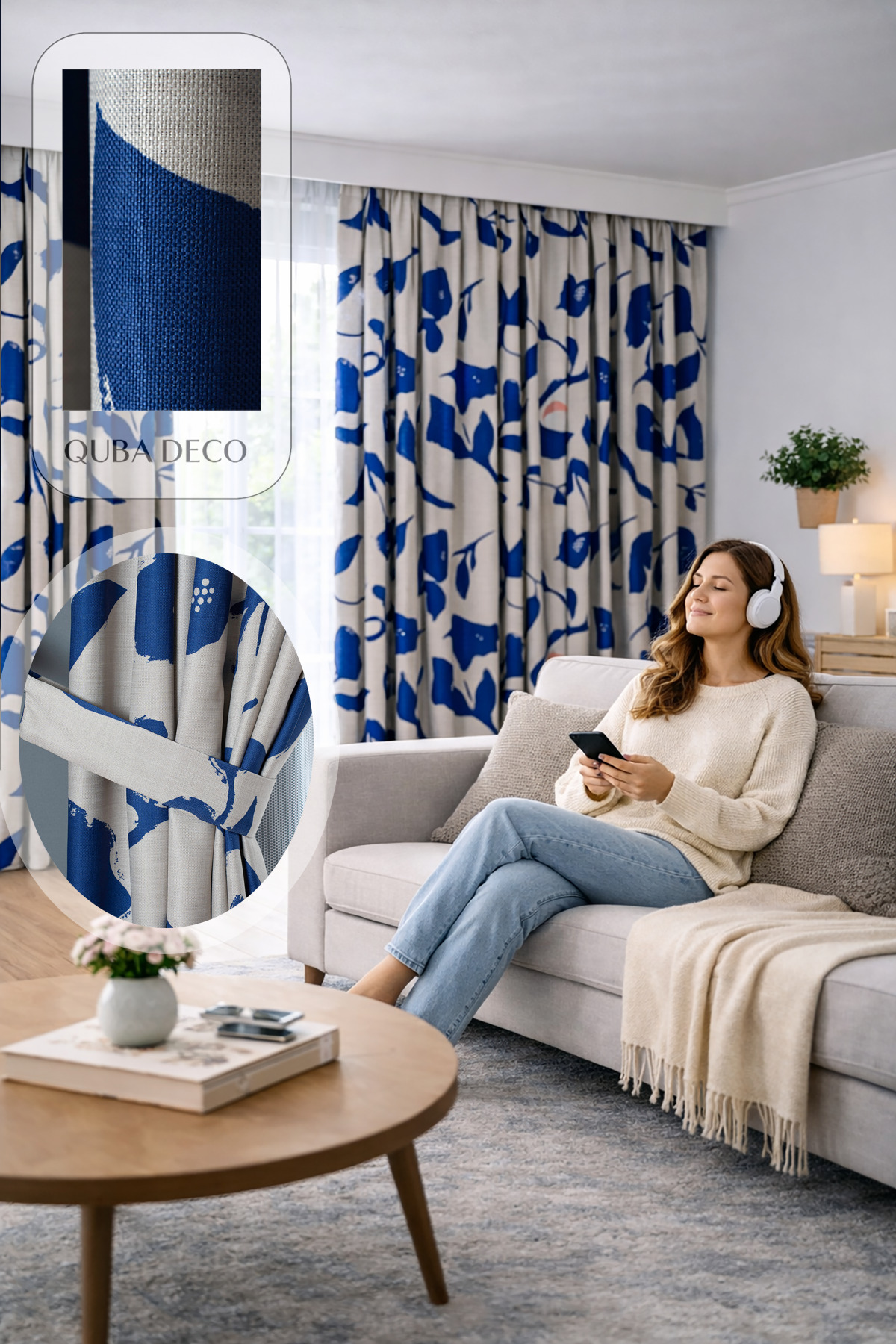 Floral Print Patterned Blackout Lightproof Pleatless Background Curtain Bedroom, Nursery ,Living Room